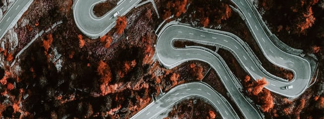 birds eye view of winding road